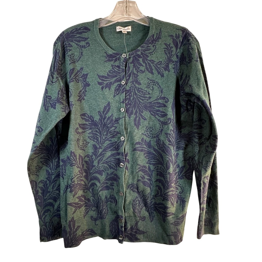 Croft & Barrow Green Floral Damask Cotton Cardigan Sweater NWT Medium